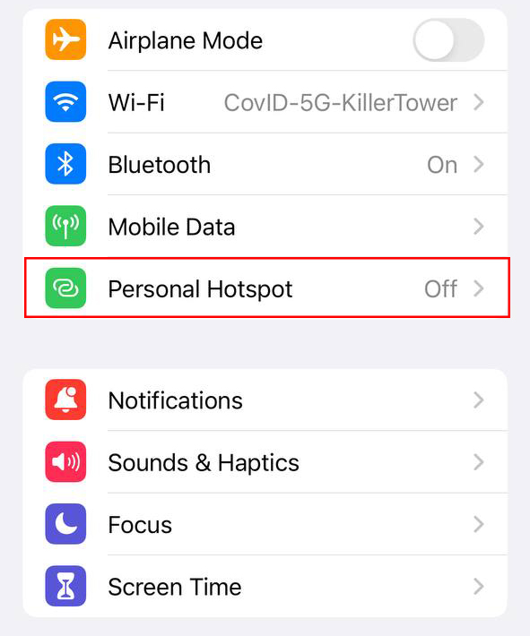 tap on personal hotspot