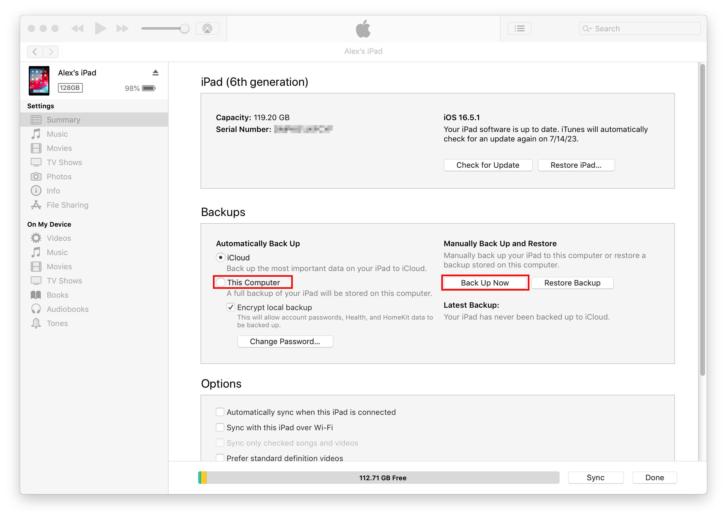 backup ipad to mac using iTunes