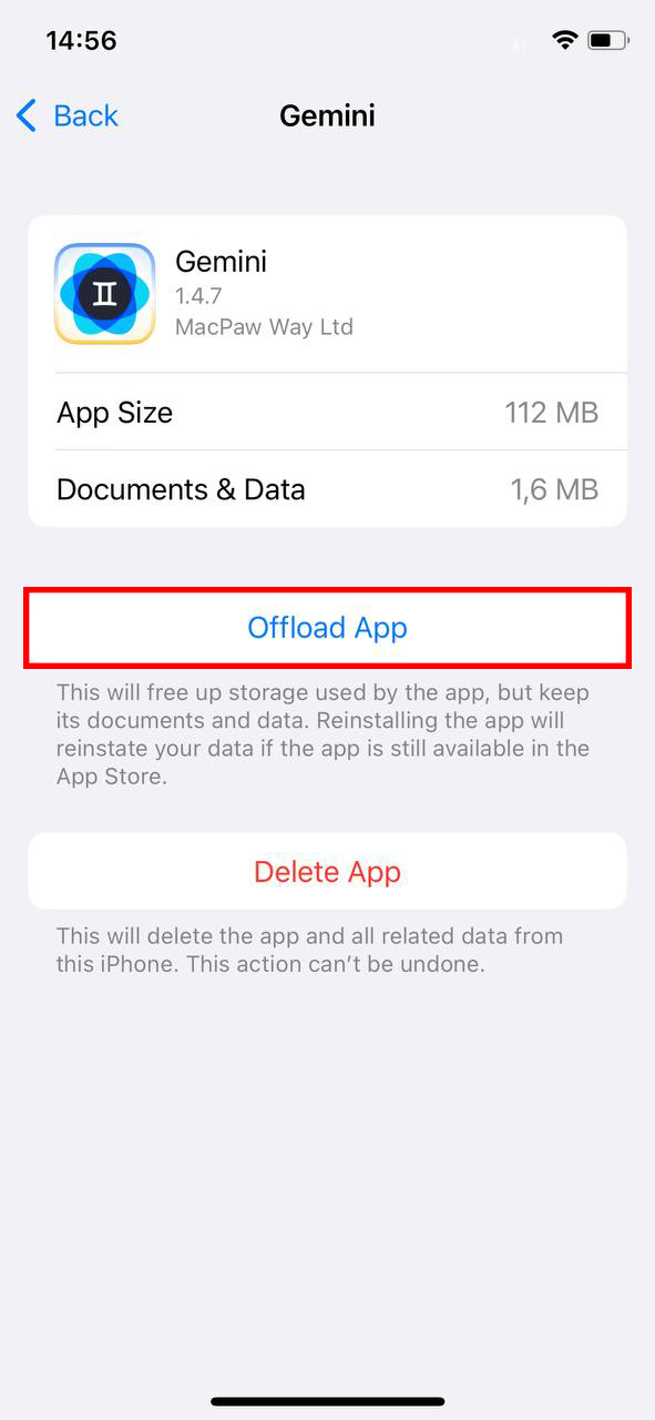 offload app to clean junk files on iphone