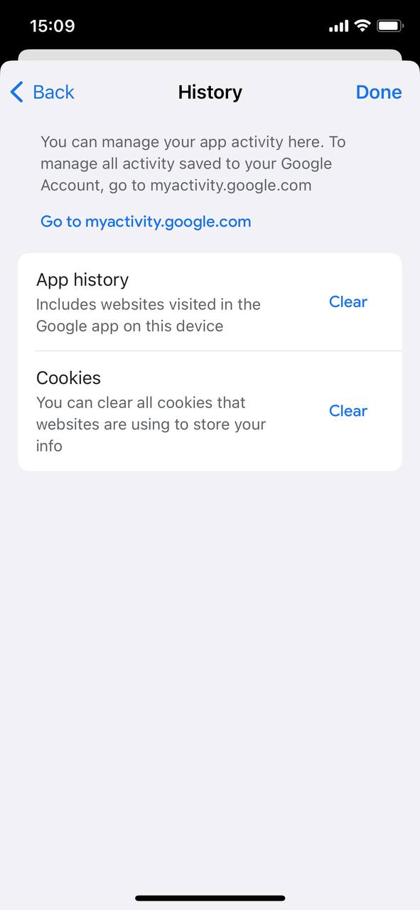 clearing cache on iPhone google app