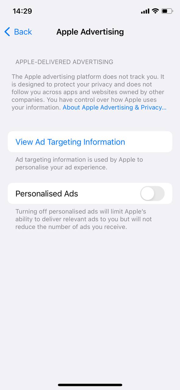 toggle off personalized ads