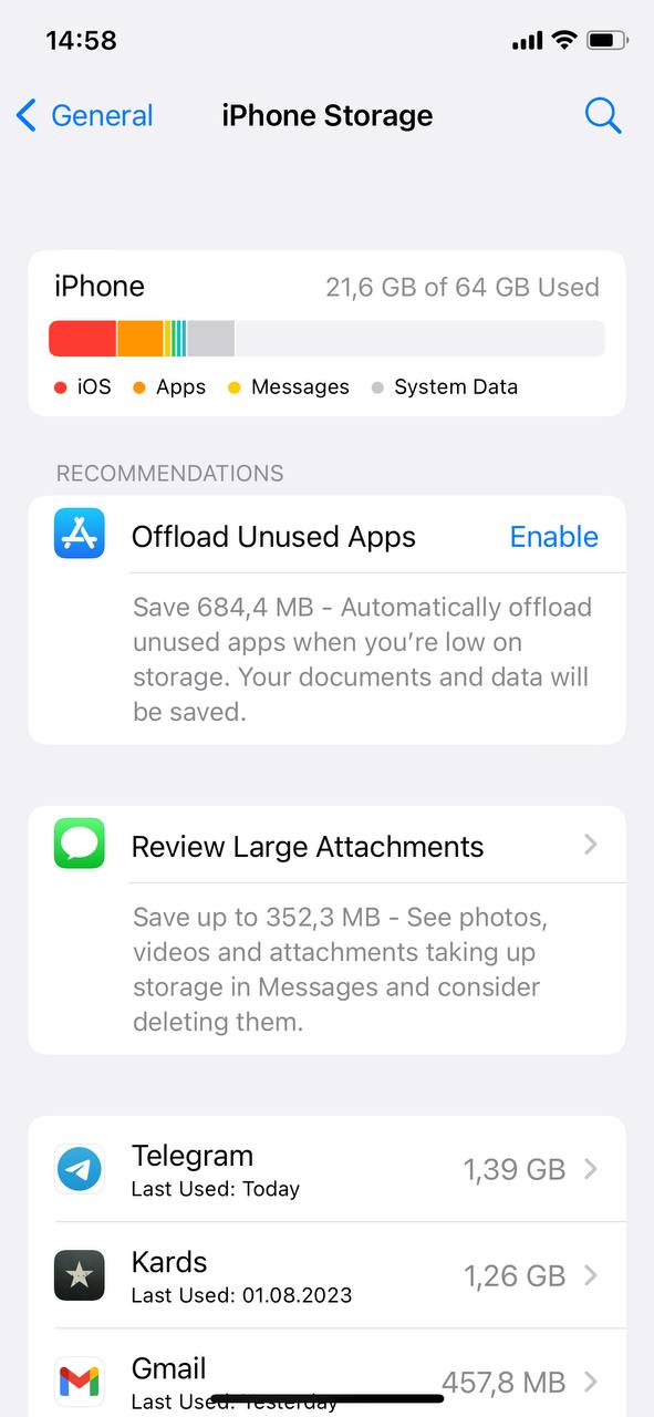 iPhone storage recomendations